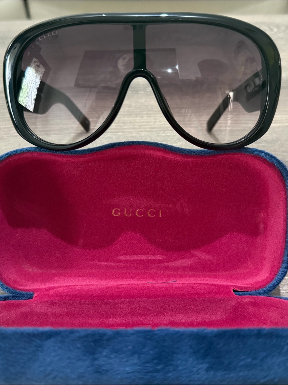 Gucci Black Shield Sunglasses with Gradient Smoke Lenses